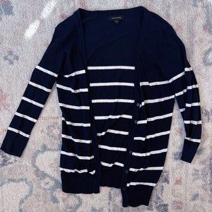 Small The Limited Navy Cream Striped Cardigan